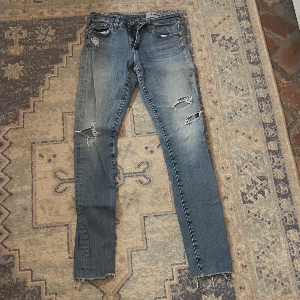 AG Adriano Goldschmied Distressed Gray Skinny Jeans